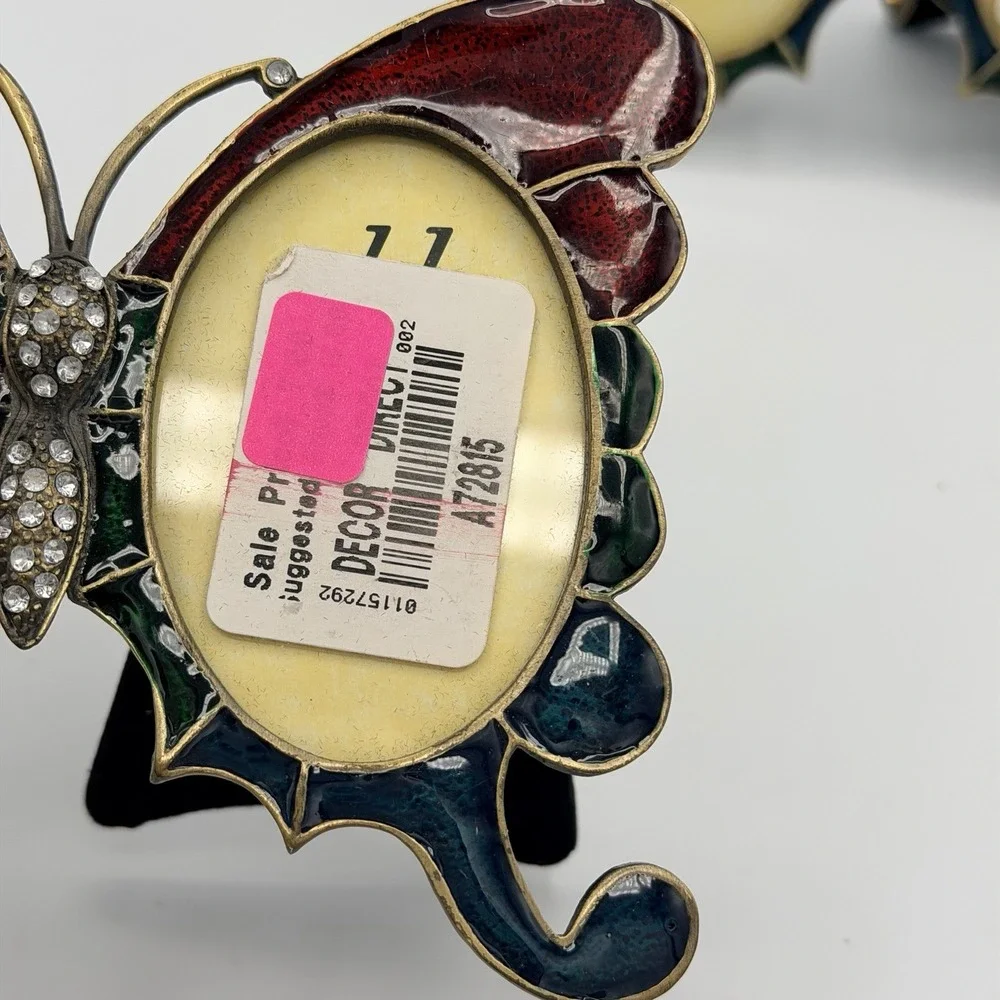 Enamel Butterfly With Rhinestones Beads Picture Frame 2 Photos In Wings Ornate 2